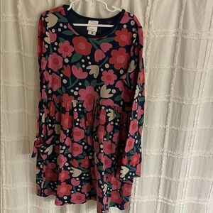 Hanna Andersson Girls Navy Floral Long-Sleeve Dress - Pink & Green Print